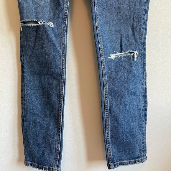 NWT Abercrombie & Fitch Solid Blue Denim Distressed Curvy Skinny High Rise Jeans - Picture 10 of 14